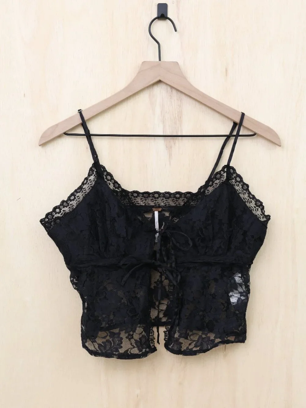 Free People Daylight Lace Cropped Camisole Tank Top Black‎ Small